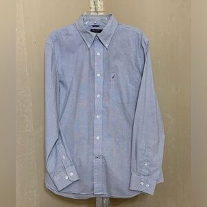 Nautica Blue Dress Shirt with Fine Check Pattern and Classic Collar sz xl